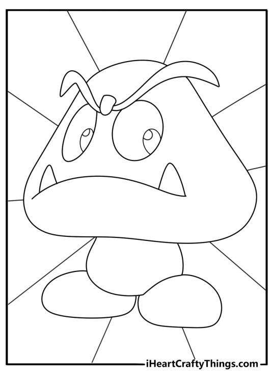 Super Mario printable showing the mushroom like creature Goomba with a very grumpy expression