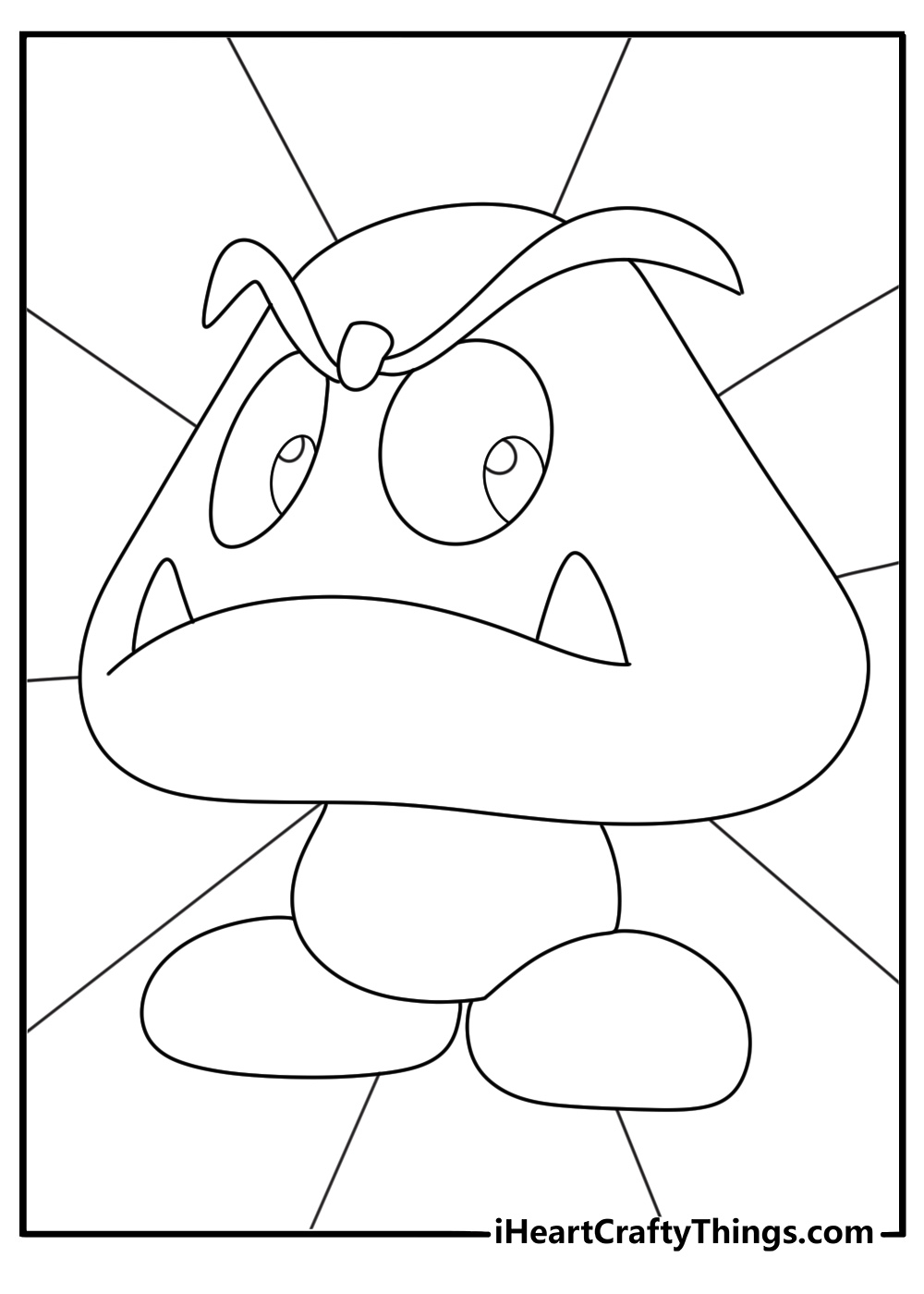 Super Mario printable showing the mushroom like creature Goomba with a very grumpy