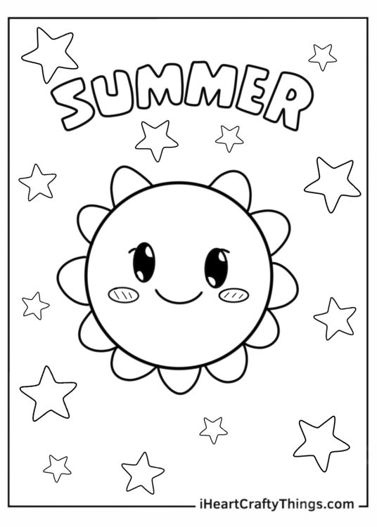 Summer Coloring Page Of Kawaii Summer Sun