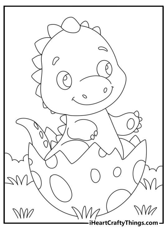 Baby dinosaur hatching coloring page for kids