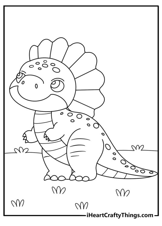 Baby dinosaur with frill coloring sheet printable for preschool
