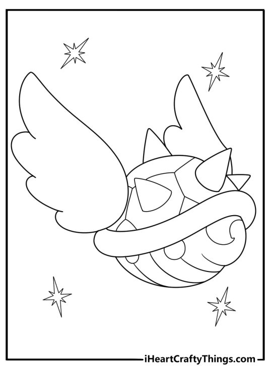Blue spiny shell flying toward the leader item coloring page for download