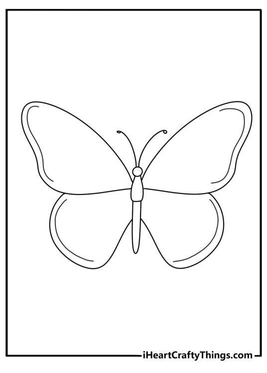 Coloring image for pre schoolers presenting butterfly drawn in a simple style with rounded edges