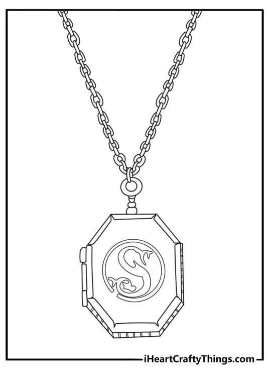 Coloring image presenting Horcrux Locket a piece of jewellery from Harry Potter