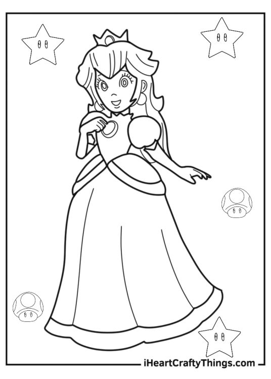 Coloring page of princess peach from mario kart