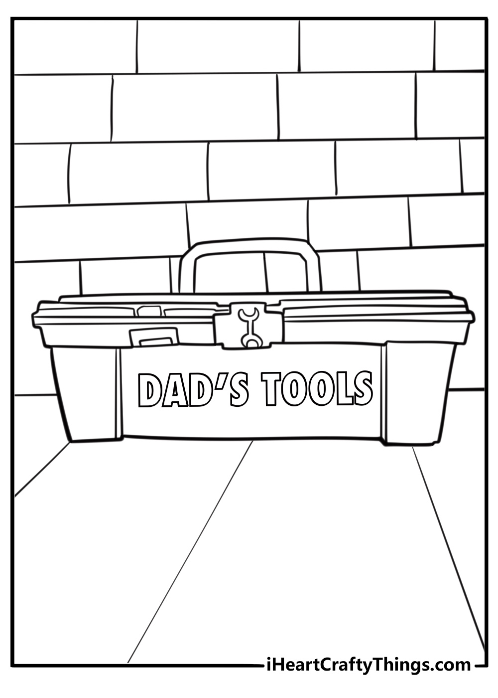 Coloring pages for Fathers Day featuring a toolbox labeled Dads Tools