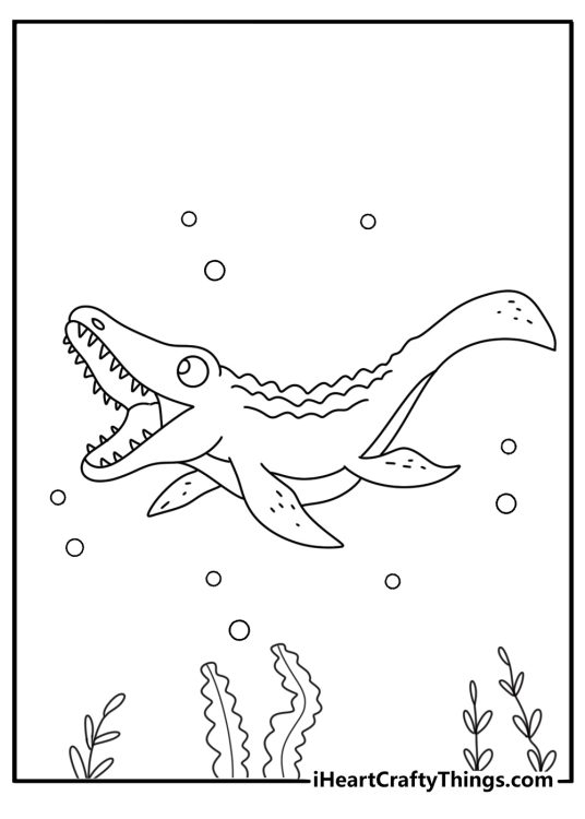 Cute mosasaurus dinosaur page free to download and color