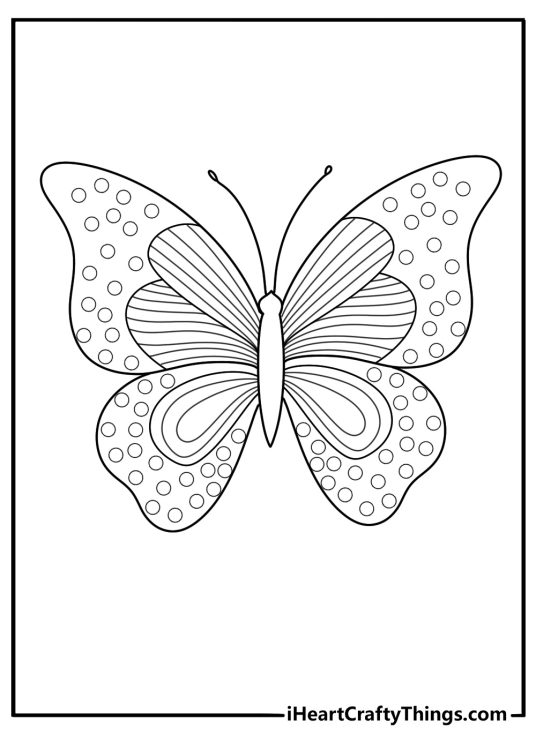 Detailed coloring sheet featuring unique butterfly with interesting looking antennae