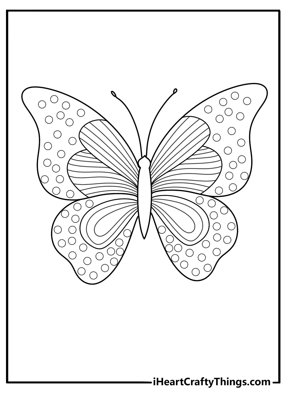 Detailed coloring sheet featuring unique butterfly with interesting looking antennae
