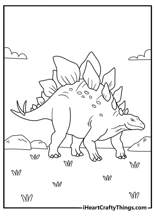 Detailed dinosaur with spiked tail coloring page for kids