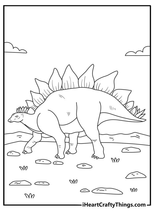 Detailed dinosaur with spikes printable coloring page for kids