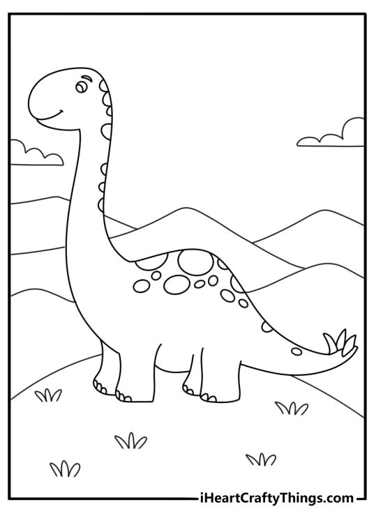 Dinosaur on a hill free coloring page to print and color