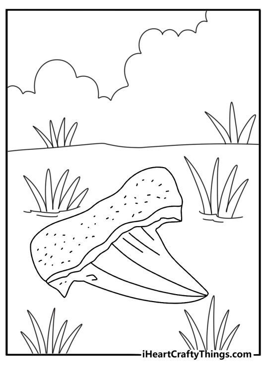 Easy dinosaur coloring page with a fossil tooth and small brush