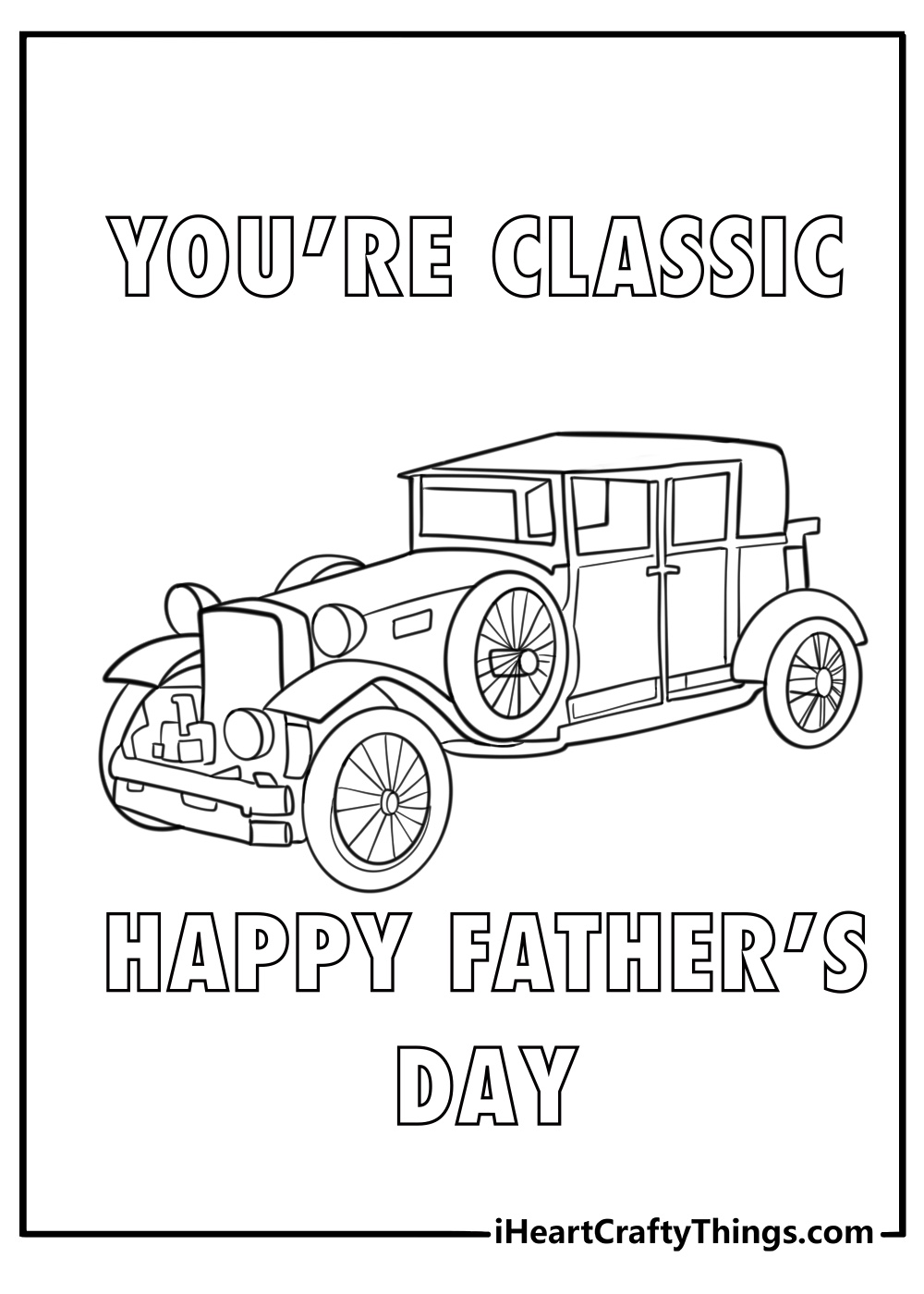 Father’s Day coloring page for papa with vintage car and You’re Classic message