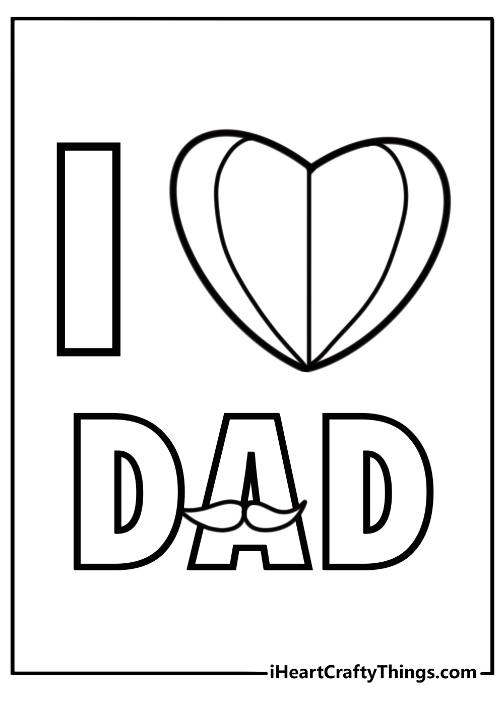 Fathers Day card coloring page with a foldable heart and I love you Dad