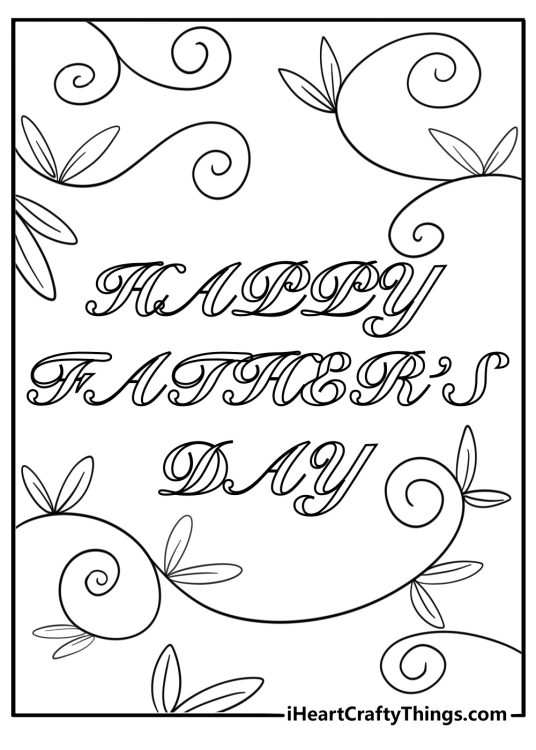 Fathers Day coloring page for adults with intricate patterns and calligraphy