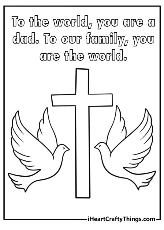 Fathers Day coloring page for church with cross dove and loving father quote