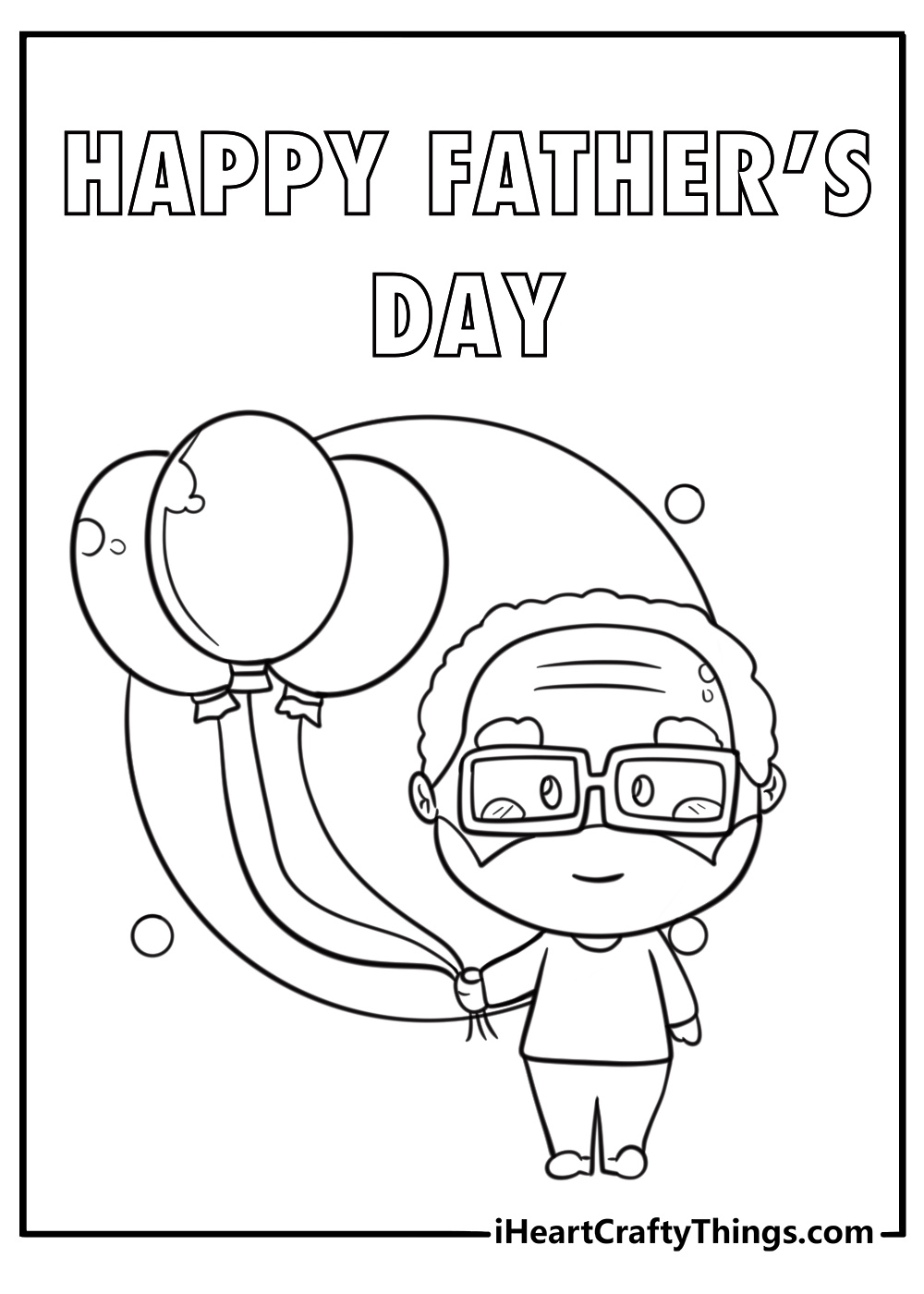 Fathers Day coloring pages for toddlers with thick outlines of dad and balloons