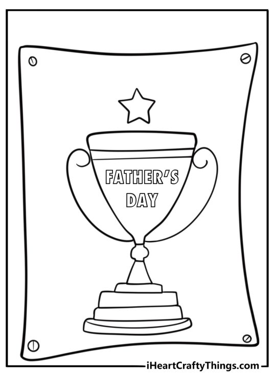 Fathers Day free printables coloring page with giant trophy and doodle frame