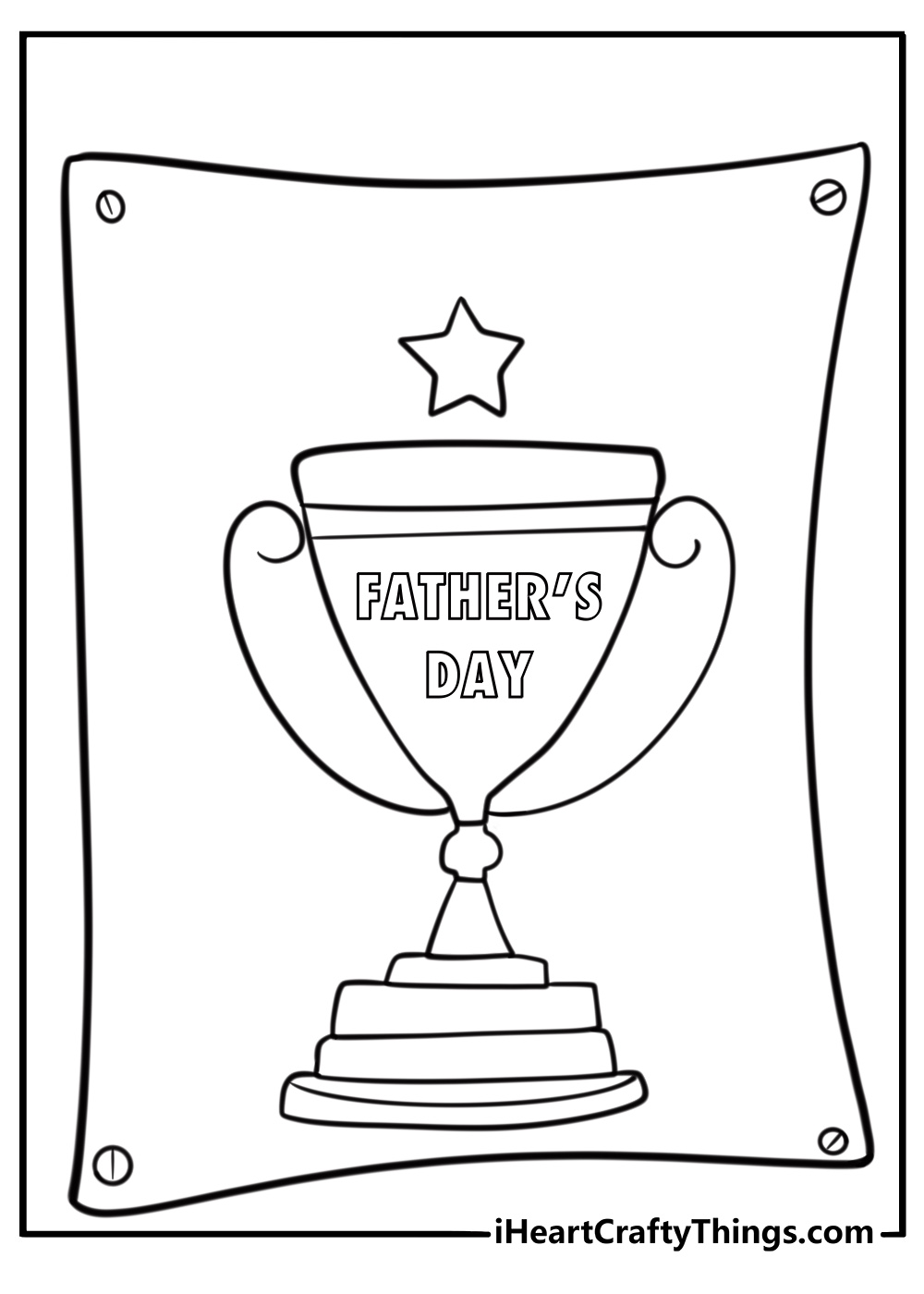 Fathers Day free printables coloring page with giant trophy and doodle frame