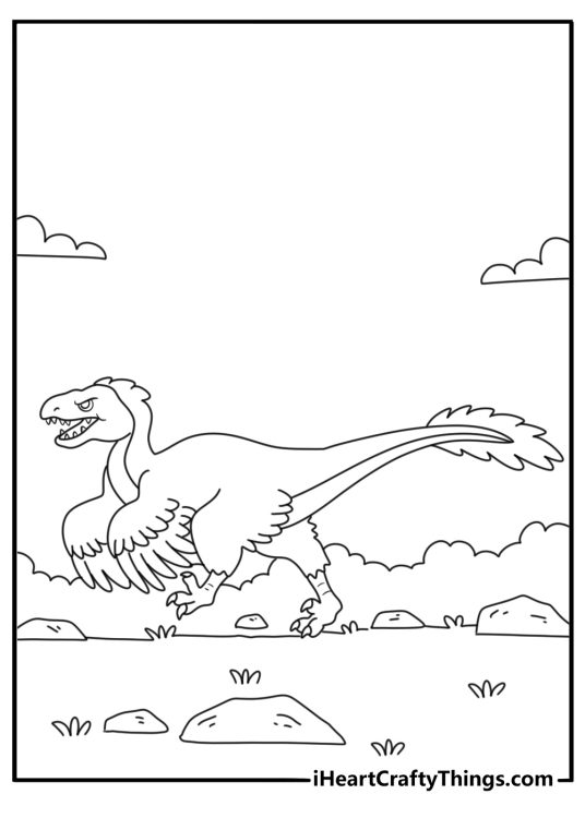Feathered dinosaur coloring page to download and print