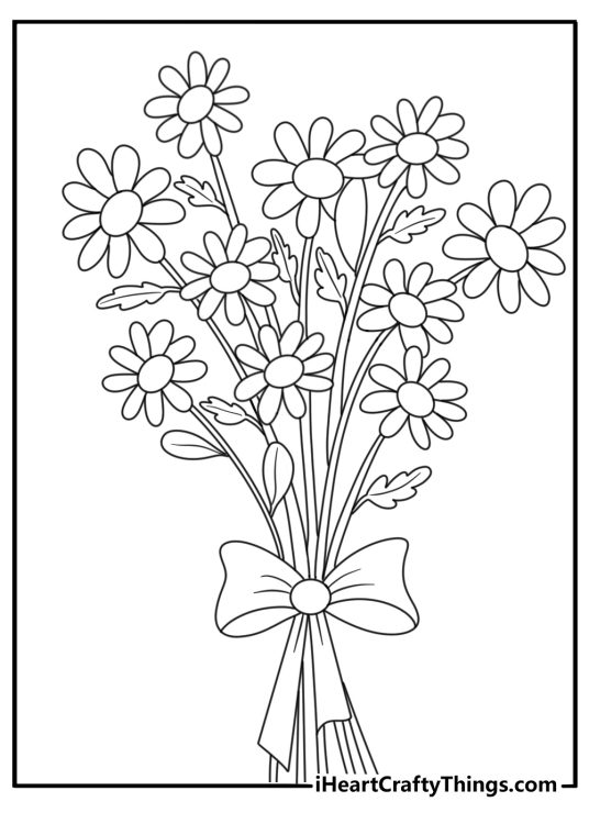 Flower bouquet coloring page with daisies