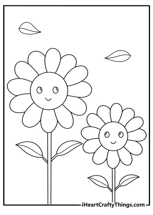 Flower coloring page with two daisies happy flowers