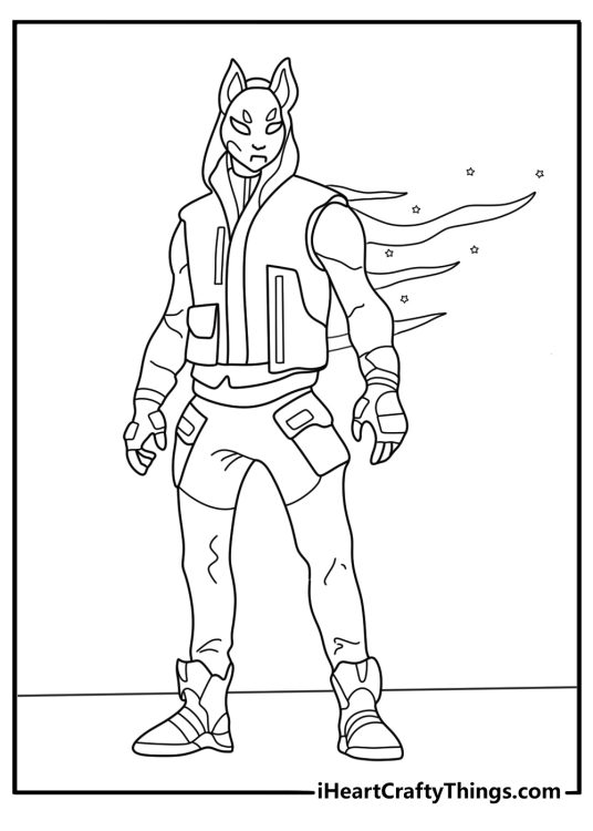 Fortnite coloring page Drift with kitsune mask and energy trails pdf
