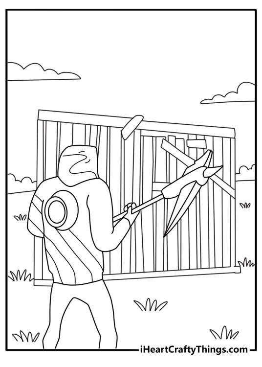 Fortnite coloring page Jonesy building ramp and wall simple lines