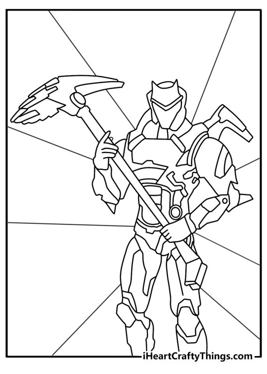 Fortnite coloring page Omega powered armor with sharp angles for adults