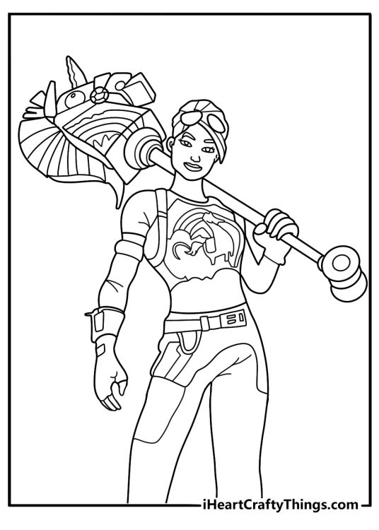 Fortnite coloring sheet Brite Bomber with rainbow unicorn pickaxe simple