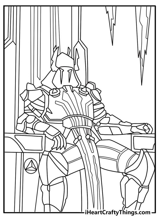 Fortnite coloring sheet Ice King on frozen throne detailed cape and crown
