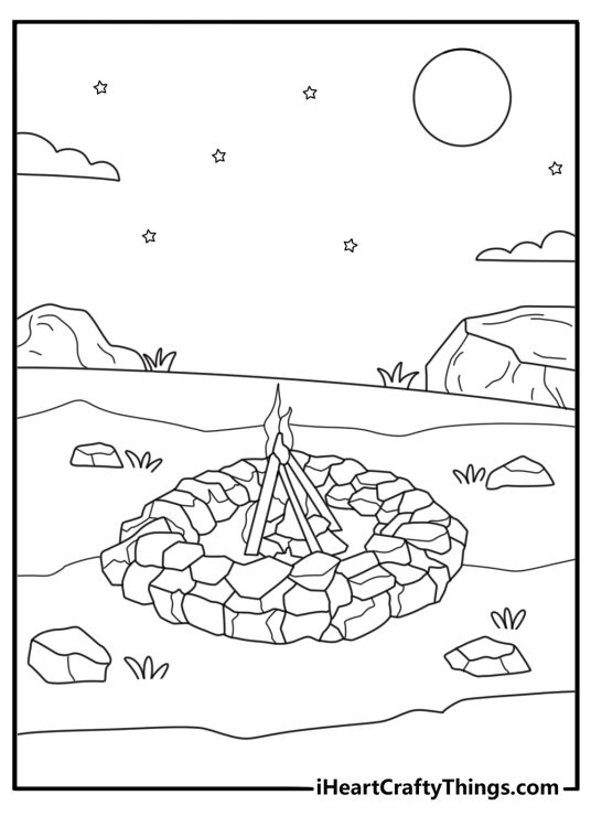 Fortnite coloring sheet campfire healing under night sky simple printable