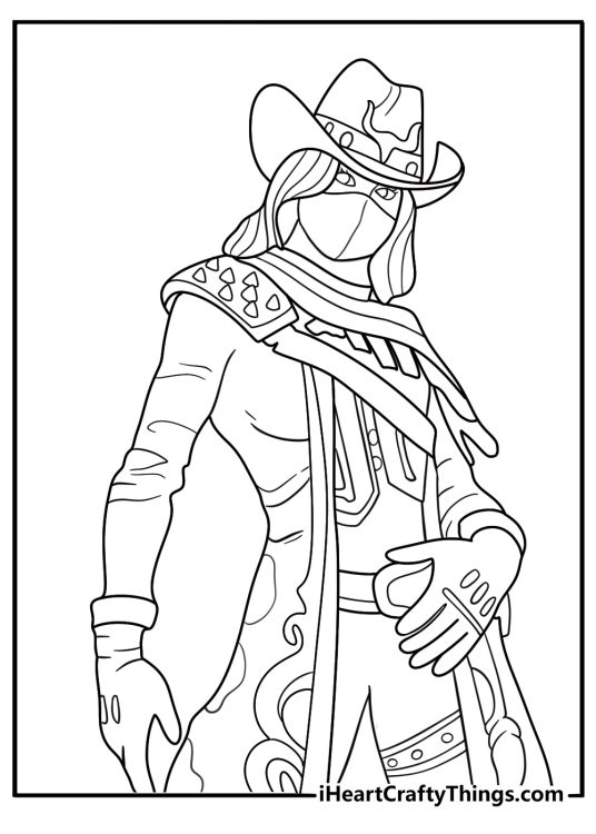 Fortnite printable Calamity cowgirl coat and hat detailed line art pdf
