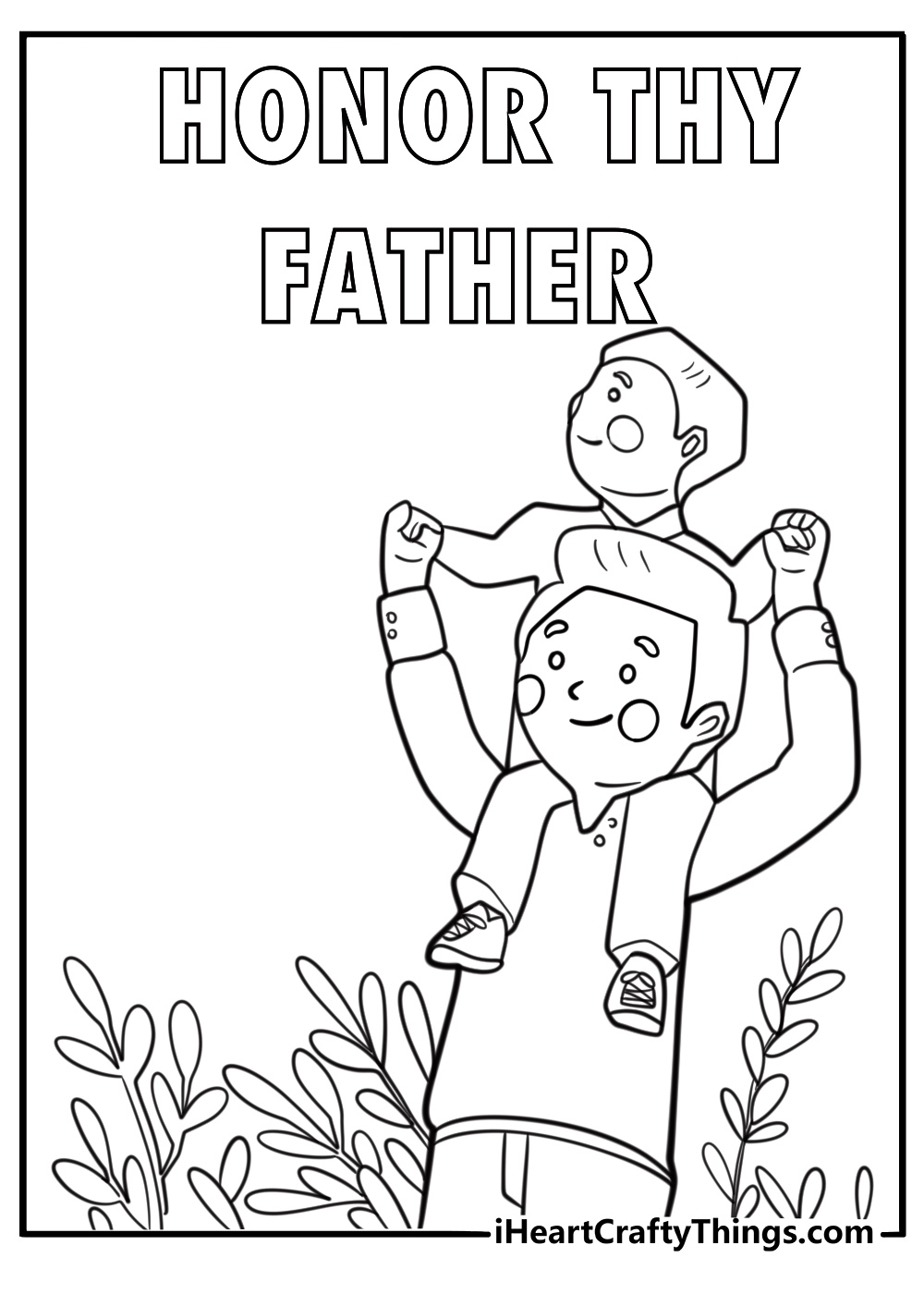 Free Christian Fathers Day coloring page with Honor thy father message