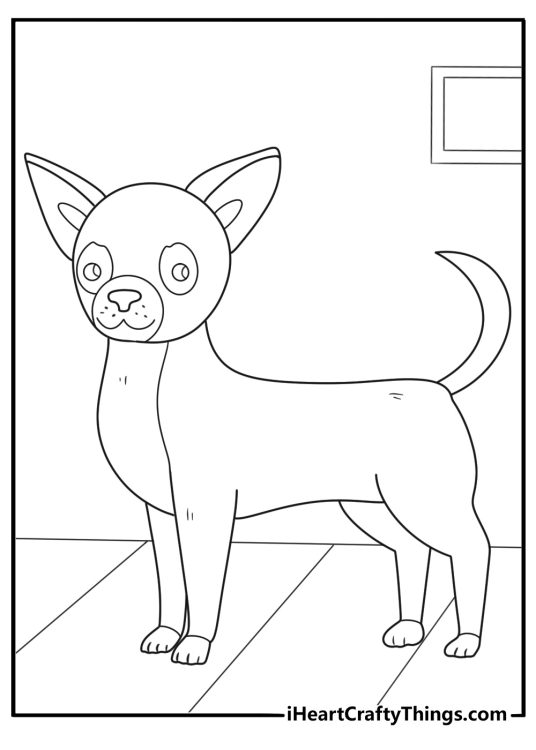 Free coloring sheet featuring a dog with large pointy ears that are perked up and listening