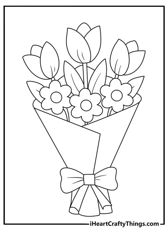Free flower bouquet coloring page printable download for kids