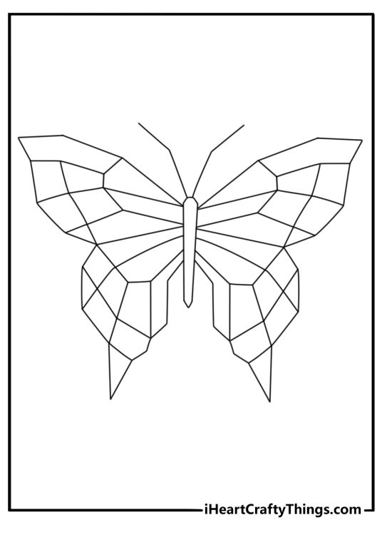 Free printable coloring page for children featuring sharp and twisty design butterfly