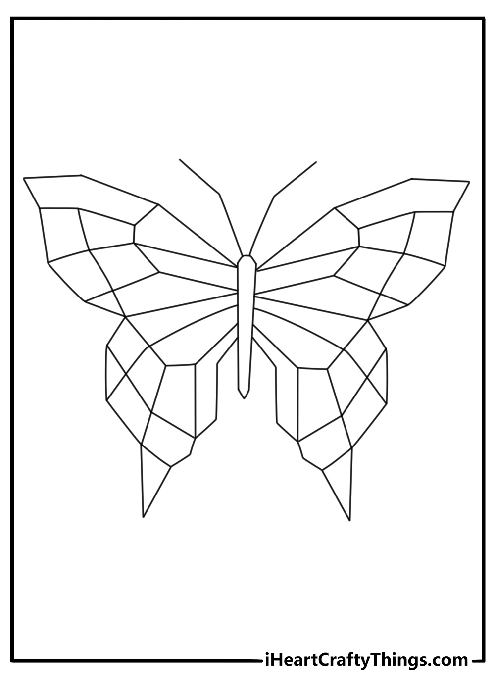 Free printable coloring page for children featuring sharp and twisty design butterfly
