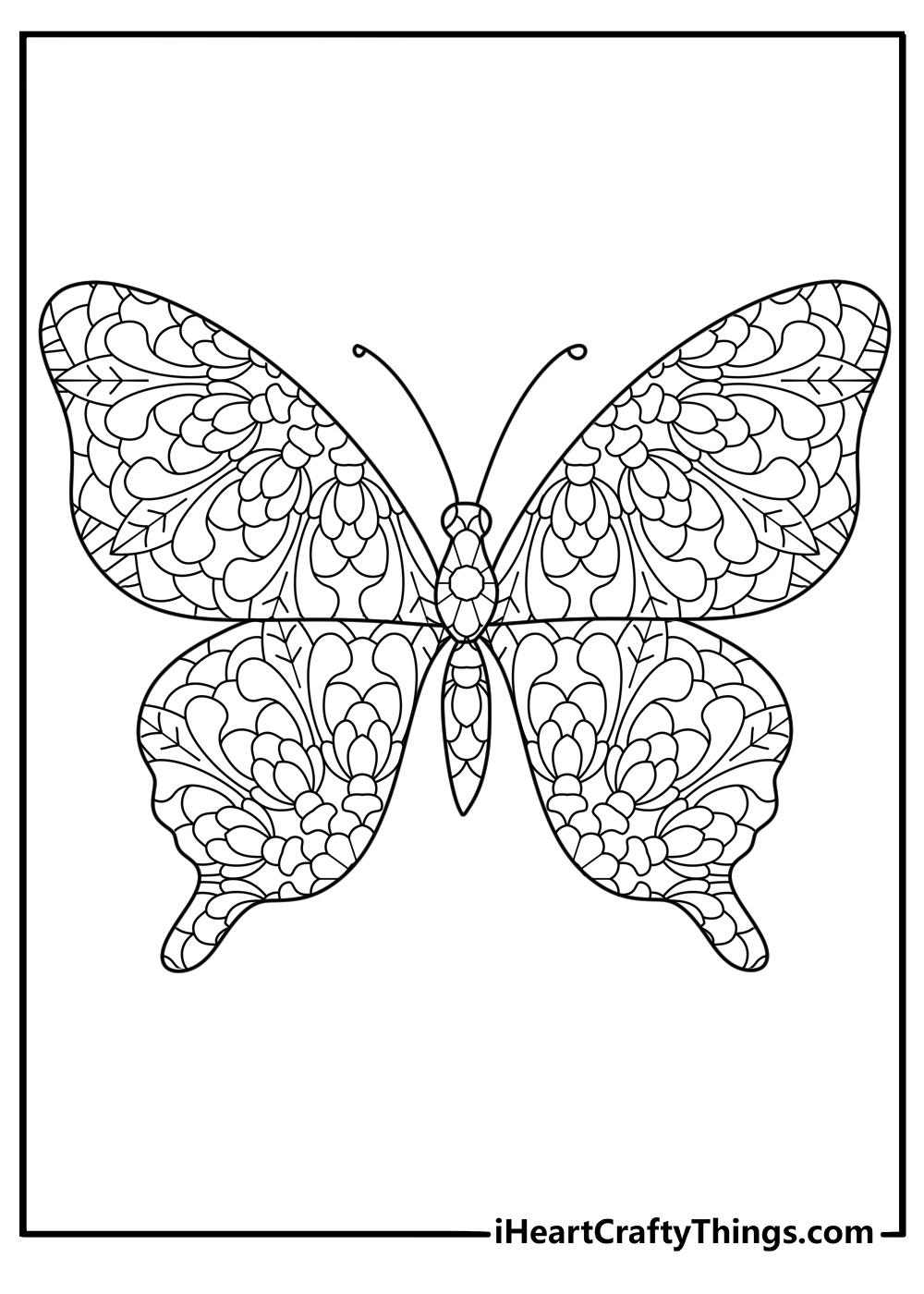 Geometric butterfly mandala wings detailed coloring page for adults pdf