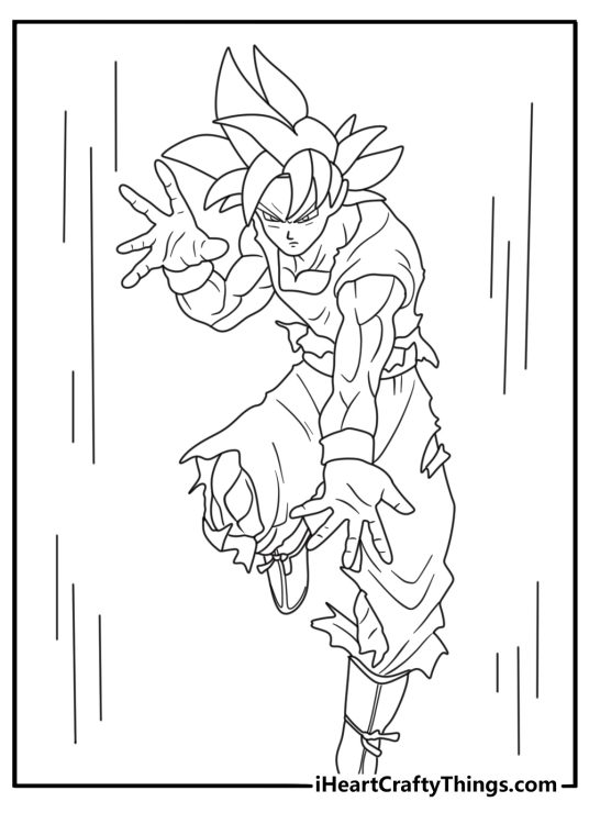 Goku Ultra Instinct stance detailed printable coloring page