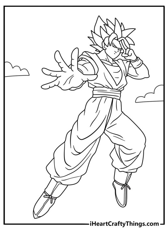 Goku coloring page showing instant transmission pose simple printable