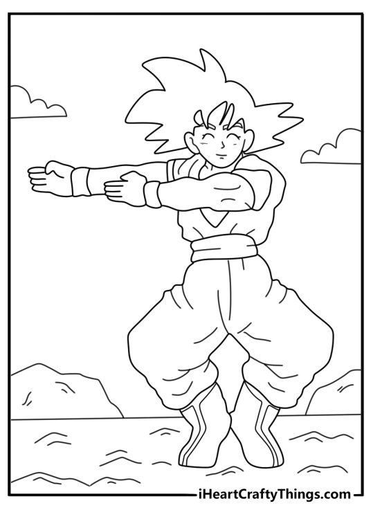 Goku fusion dance pose with clear background coloring sheet