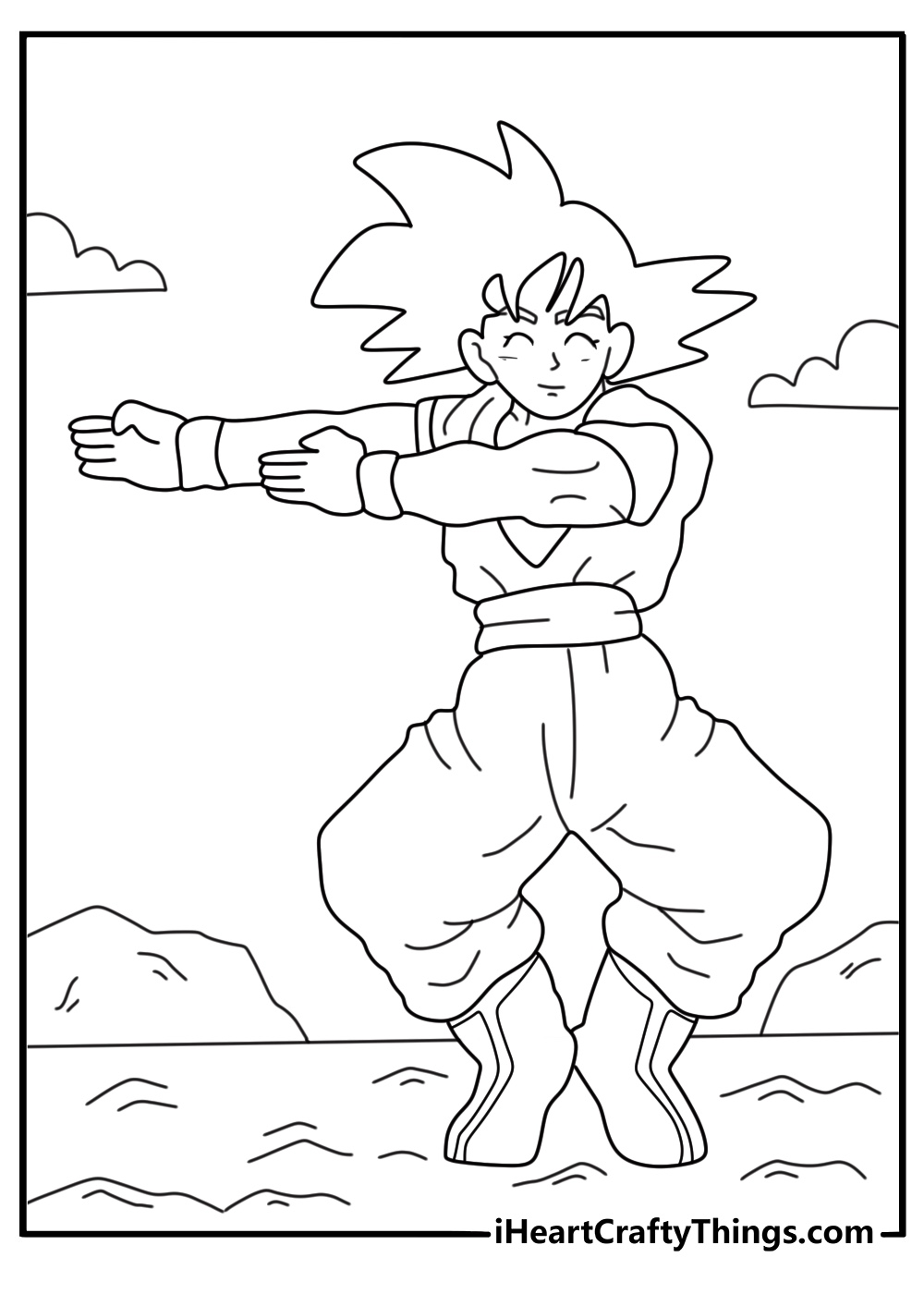 Goku fusion dance pose with clear background coloring sheet