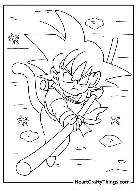 Goku martial arts practice in open field easy coloring page for kids