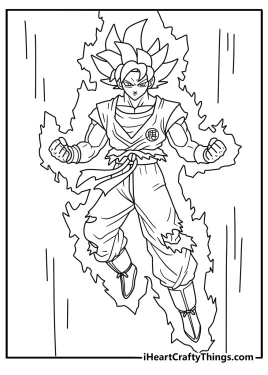 Goku powering up with energy aura Dragon Ball Z coloring page