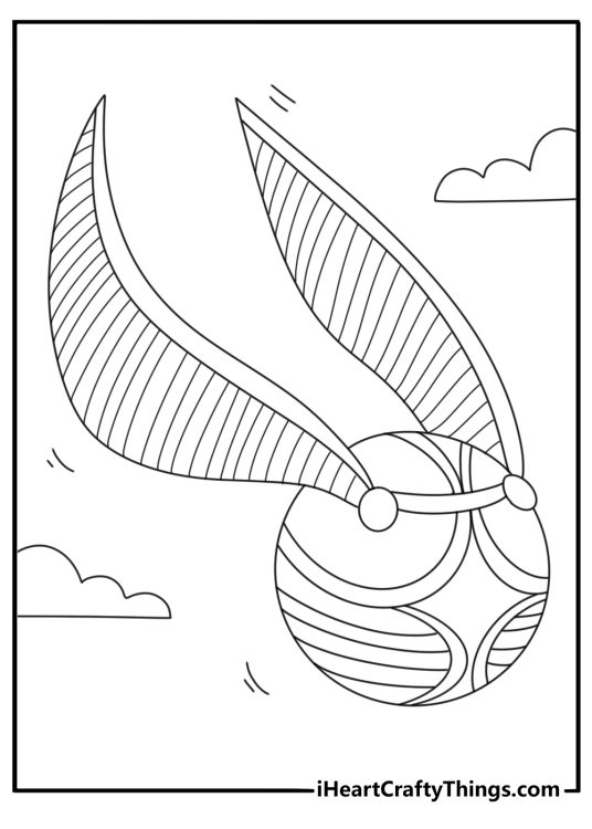 Golden Snitch close up with wide wings detailed coloring page for adults