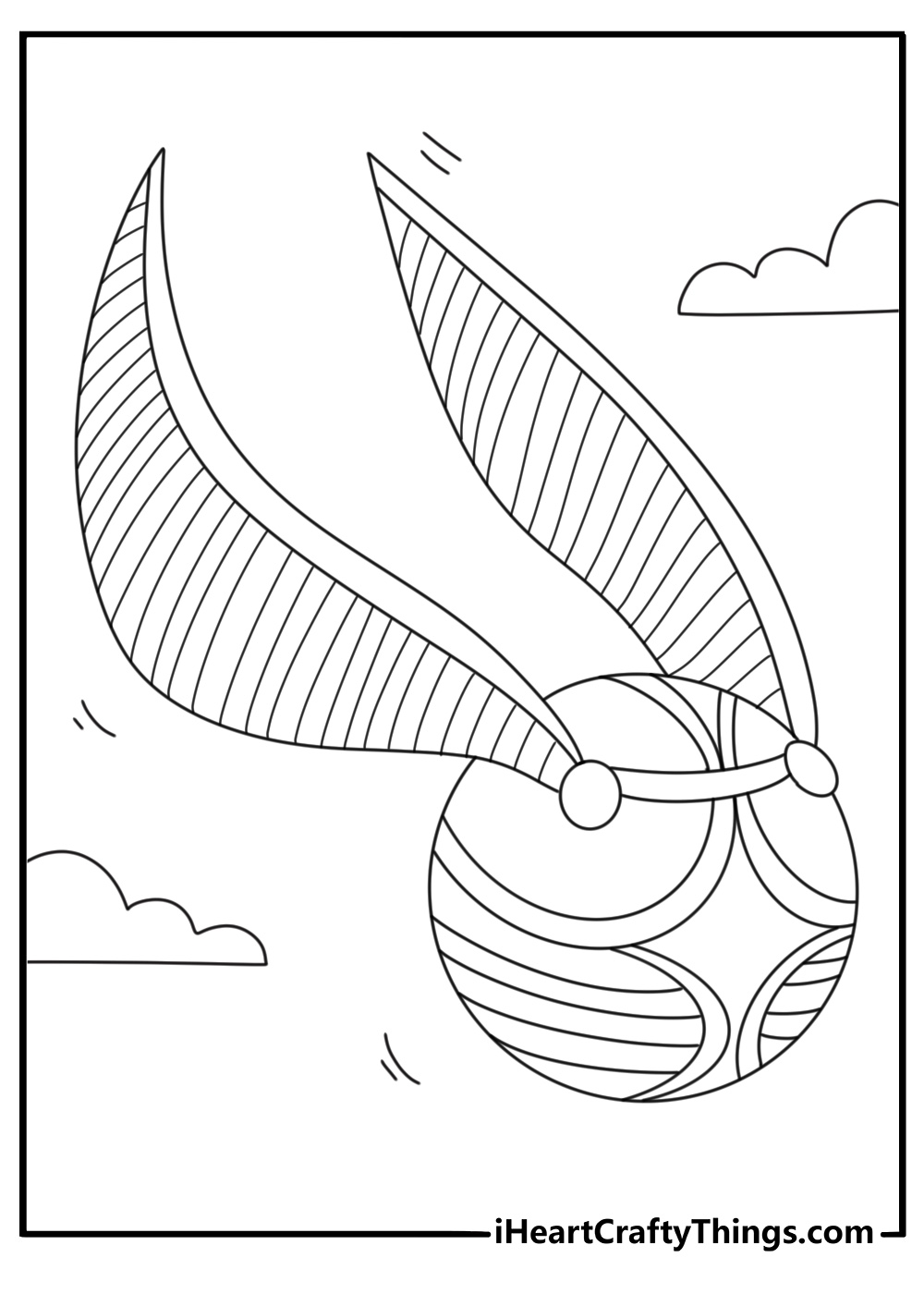 Golden Snitch close up with wide wings detailed coloring page for adults