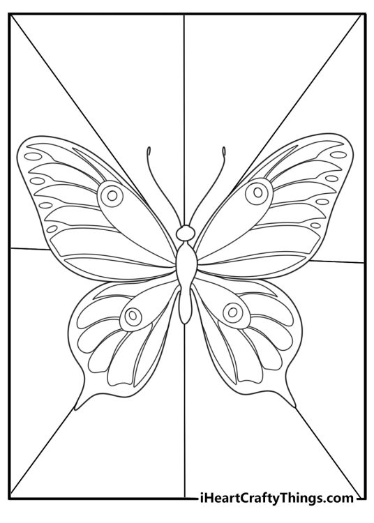 Image featuring beautiful butterfly in the centre of the page and background divided into eight triangles