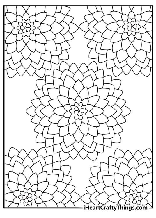 Intricate floral mandala with various flowers coloring sheet
